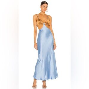 Bec & Bridge Raquel Cut Out Dress Baby Blue Gold Orange Size US 2 NWT